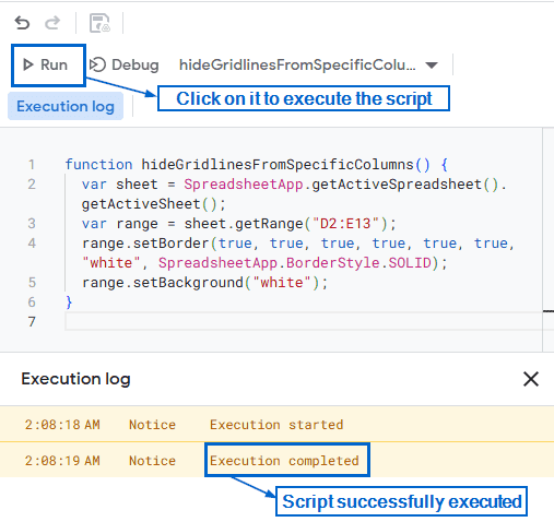 Remove Gridlines From Specific Cells Using Custom Apps Script
