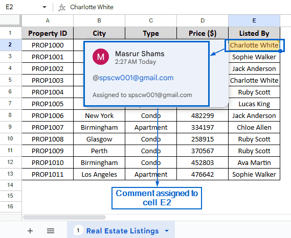 Tag Someone In Google Sheets Using the Main Menu