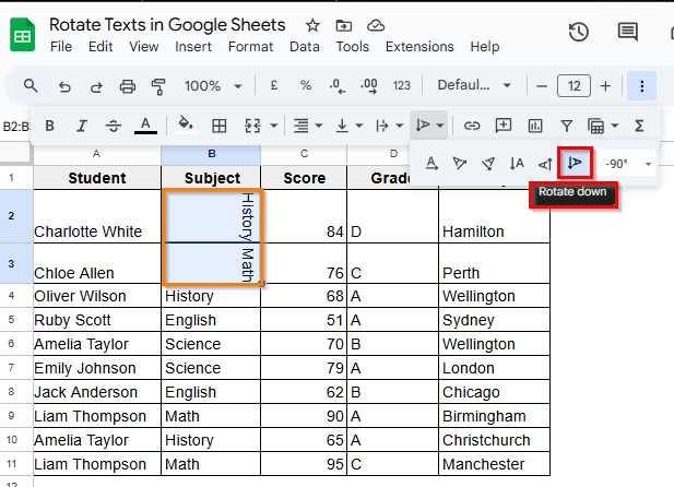 Rotate Text Using the Toolbar Option