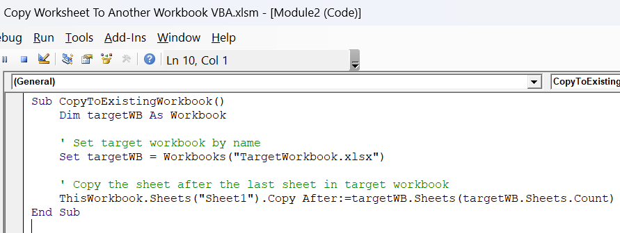 Copy Worksheet to Another Workbook That Is Open