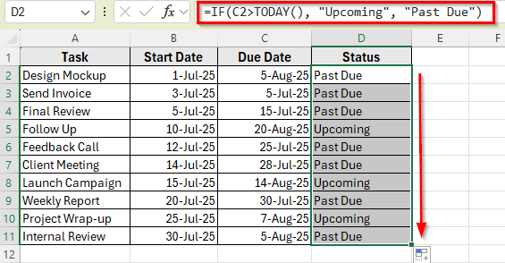 Identify Upcoming vs Past Due Tasks