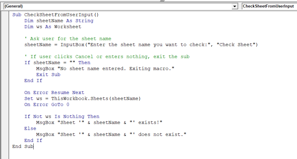 Ask the Sheet Name from the User and Check If It Exists