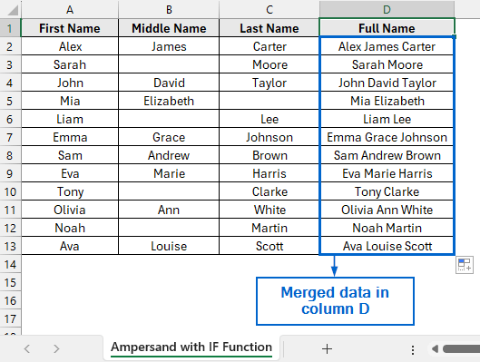 Merge Columns with Ampersand (&) and IF Function