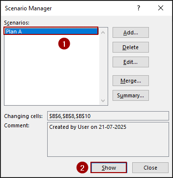 Steps to Use Scenario Manager in Excel