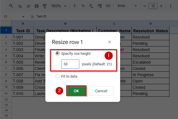 Resize Row Precisely (Using Context Menu)