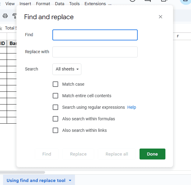 Copy Formula Using Find and Replace Tool