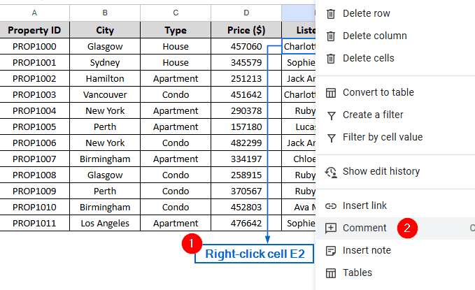 Tag Someone In Google Sheets Using the Context Menu