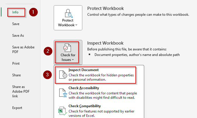Remove Metadata with the Inspect Workbook Feature