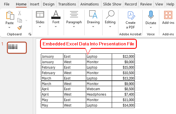 Copy Excel Table and Paste as an Embedded Object