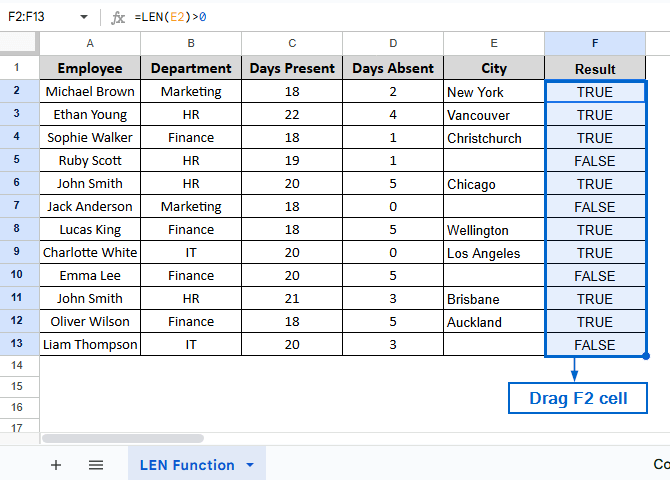 Using LEN Function to Return TRUE/FALSE For Not Empty Cells
