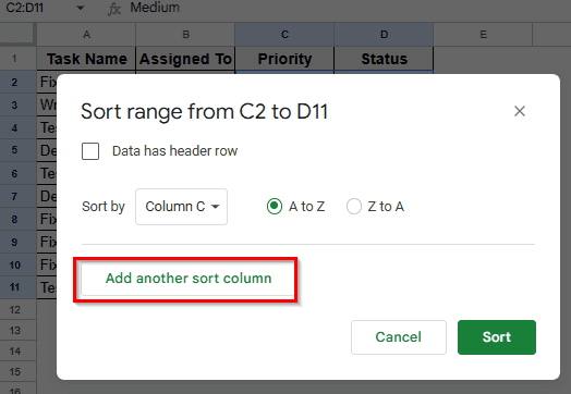 Sorting Multiple Columns with Sort Range from the Menu Bar