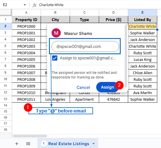 Tag Someone In Google Sheets Using the Context Menu