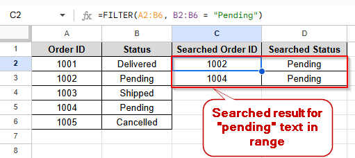 searched pending by using FILTER function