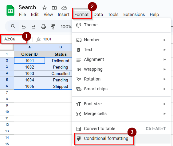 Format> Conditional Formatting