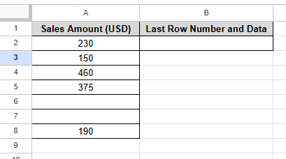 Find the last row with last data