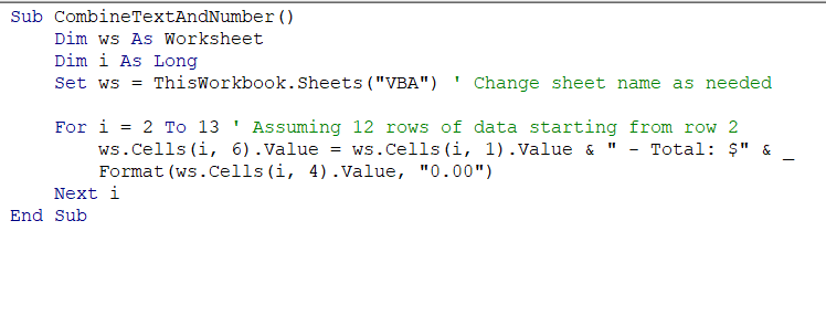 VBA Macro To Combine Texts and Numbers With Formatting