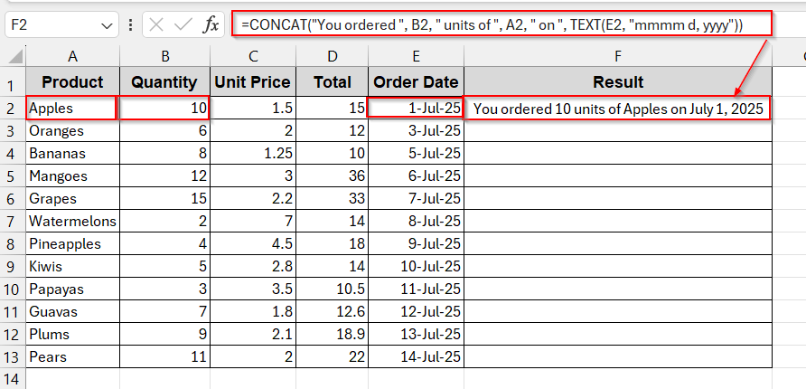 Join Text And Numeric Values With The CONCAT Function