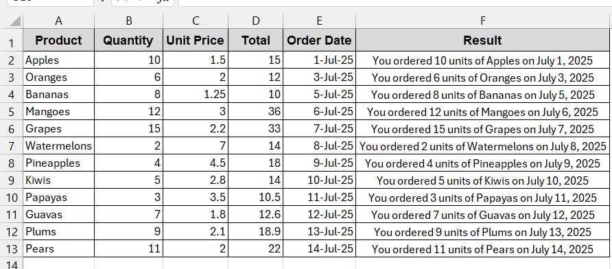 Join Text And Numeric Values With The CONCAT Function