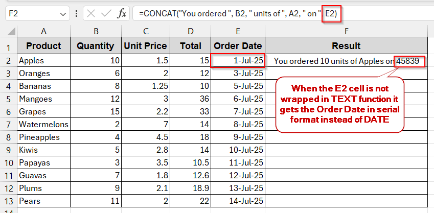 Join Text And Numeric Values With The CONCAT Function