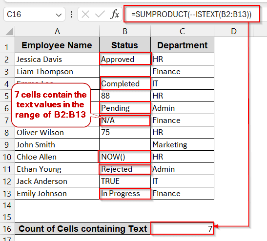 Excel Formula to Exclude Numbers and Blanks When Counting Text