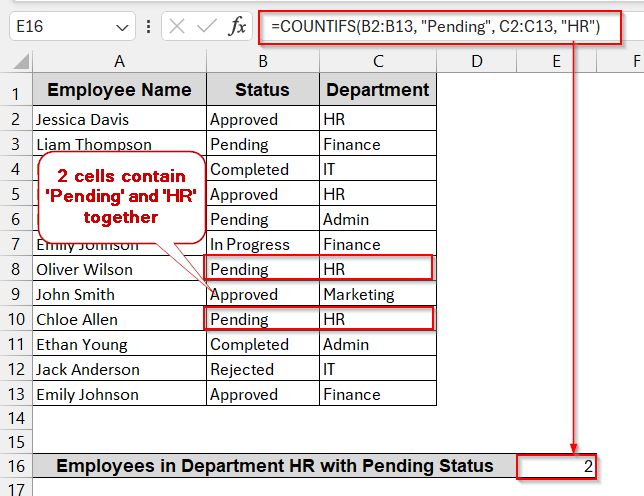 Count Texts Based on Multiple Text Conditions with COUNTIF