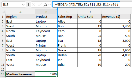 Using MEDIAN and FILTER