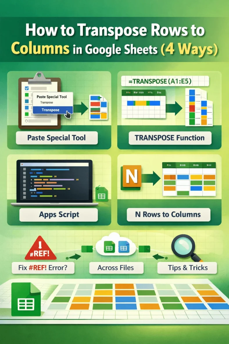 featured image - google sheets transpose row to column