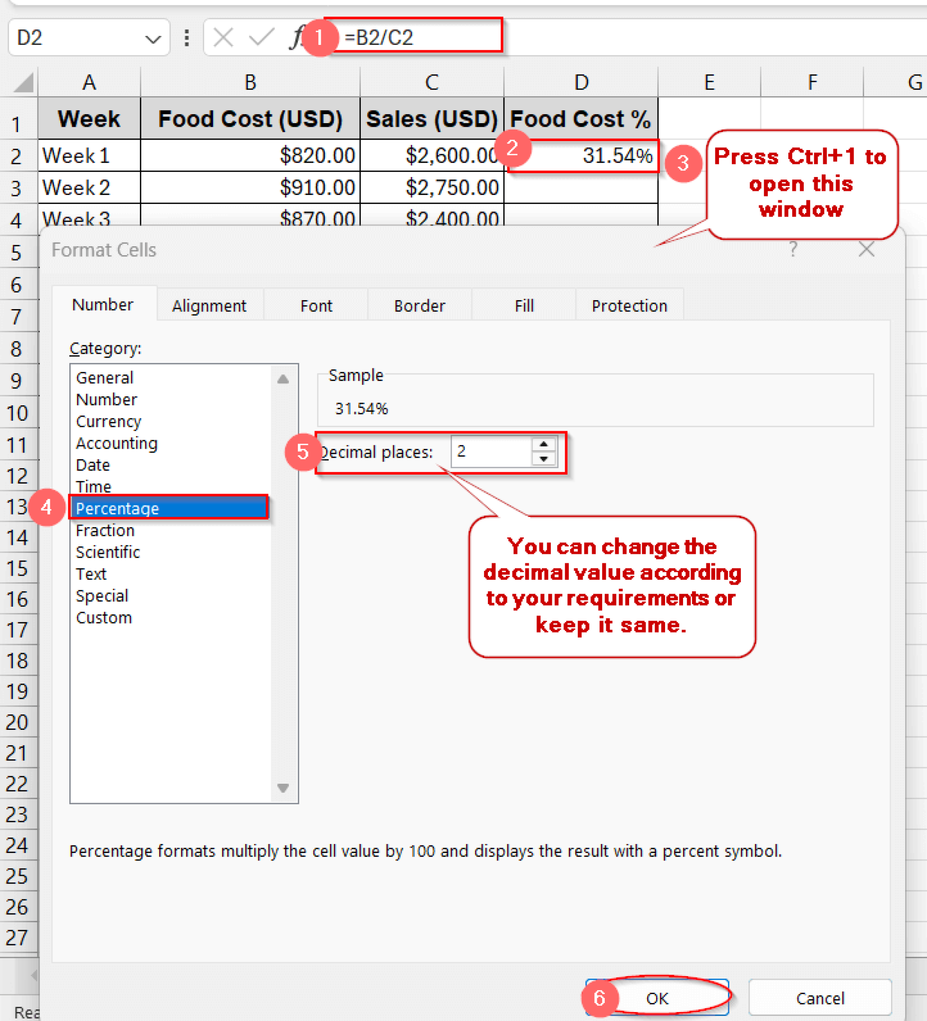 How to Calculate Food Cost Percentage with Excel Formula - Excel Insider