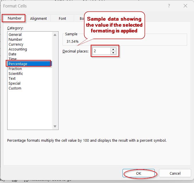 Simple Division Formula to Calculate Food Percentage in Excel