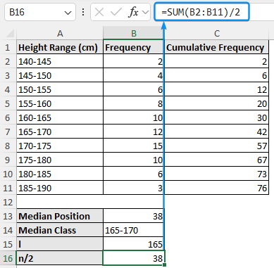 Calculating n/2 values