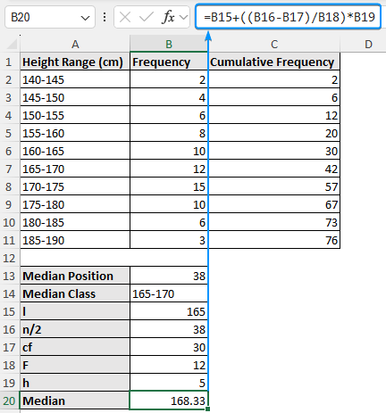 how to find median in excel for grouped data using functions