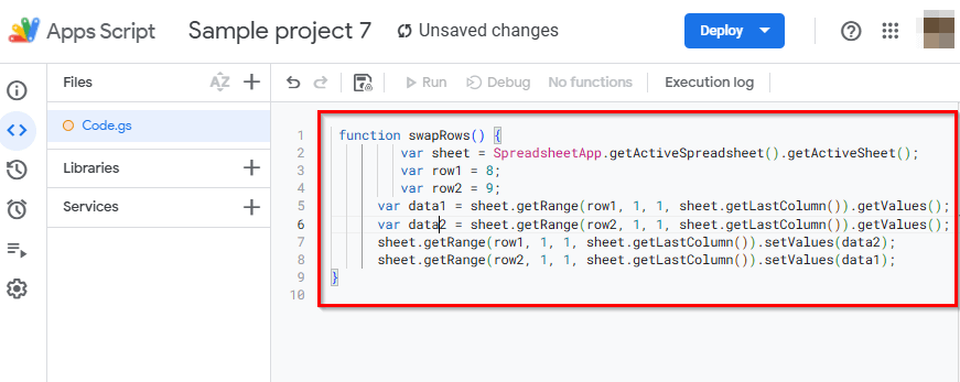 Swap Rows Using Apps Script