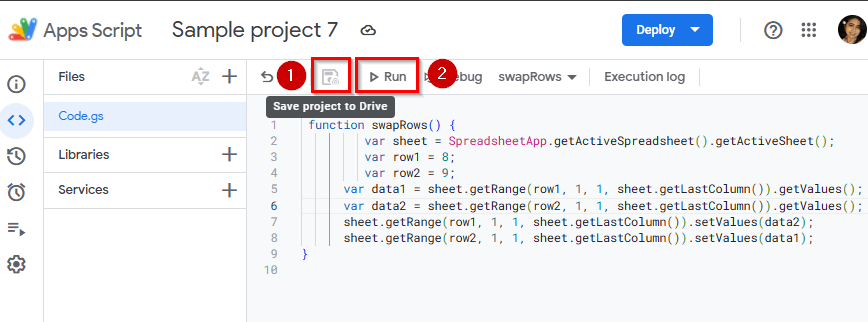 Swap Rows Using Apps Script