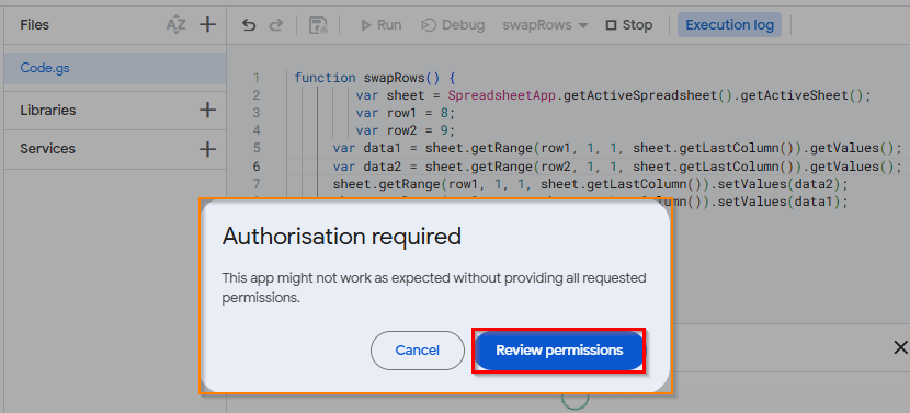Swap Rows Using Apps Script