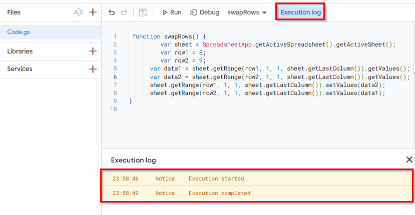 Swap Rows Using Apps Script