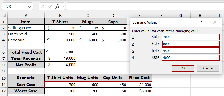 Using Scenario Manager for What-if Analysis in Excel