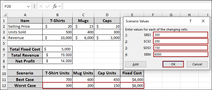 Using Scenario Manager for What-if Analysis in Excel