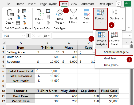 Using Scenario Manager for What-if Analysis in Excel
