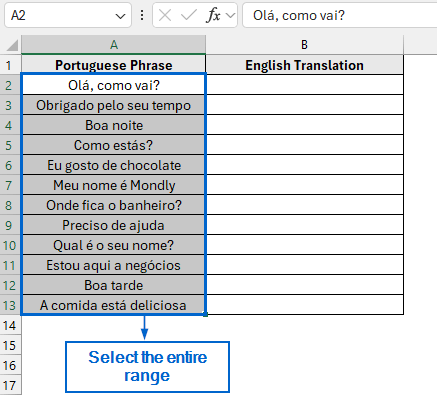 Translate Portuguese to English Using Excel’s Review Tab