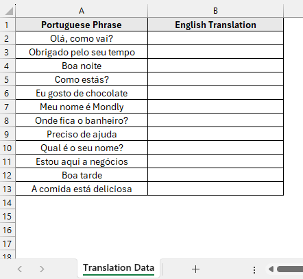 Translate Portuguese to English Using the Built-in TRANSLATE Function