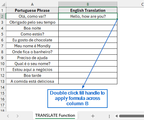 Translate Portuguese to English Using the Built-in TRANSLATE Function