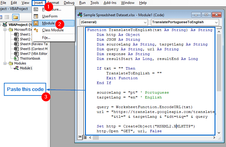Translate Directly Using the VBA Editor