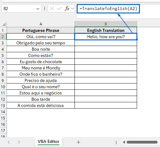 Translate Directly Using the VBA Editor