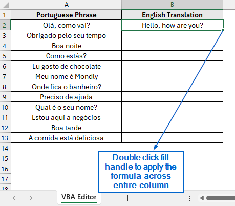 Translate Directly Using the VBA Editor