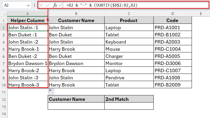Vlookup Second Match Using a Helper Column