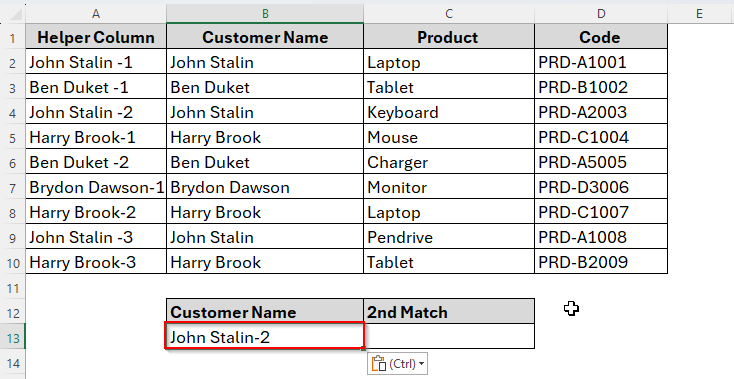 Vlookup Second Match Using a Helper Column