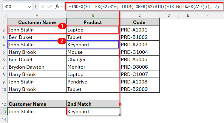Vlookup Second Match without Using a Helper Column