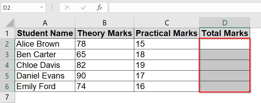 Calculating the Total Marks of Students Using an Array Formula
