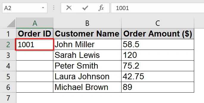 Using the Fill Handle tool to Create a Range of Numbers in Excel