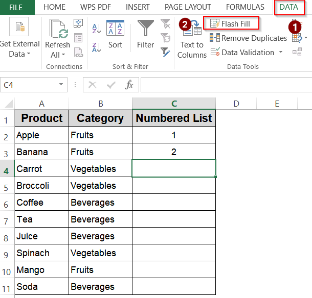 Try Flash Fill for Numbered Lists